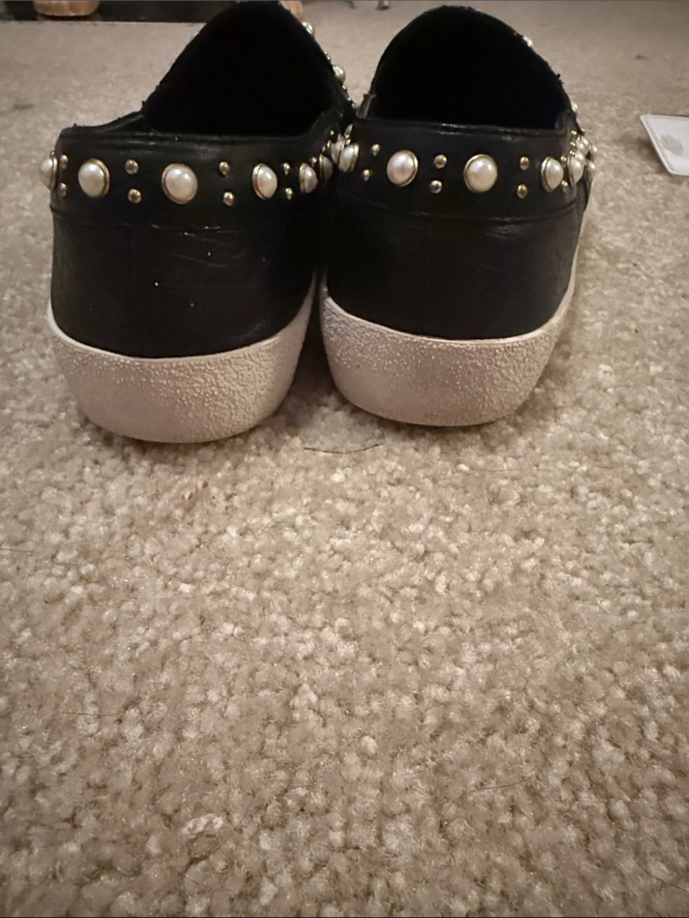Vince Camaro Women's Black Slip-On Stud & Pearl Embellished Sneakers